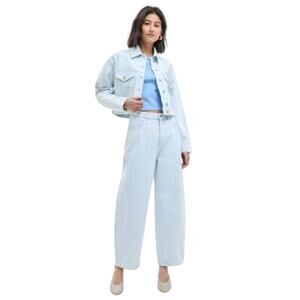 HUGO BOSS Women's Floral High-Rise Taper-Leg Jeans in Light Pastel Blue Wash